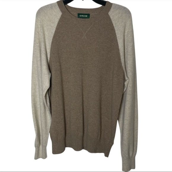 Orvis Men's 100% cashmere two tone pull over crew neck sweater